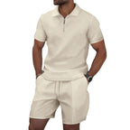 Men’s Textured Zip Polo Shirt and Shorts Set
