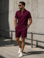 Men’s Textured Zip Polo Shirt and Shorts Set