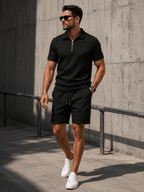 Men’s Textured Zip Polo Shirt and Shorts Set