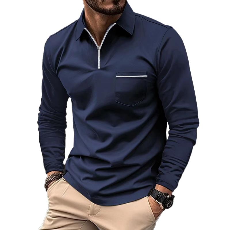 Men's Long Sleeve Polo Shirt | Zip-Up Casual Wear