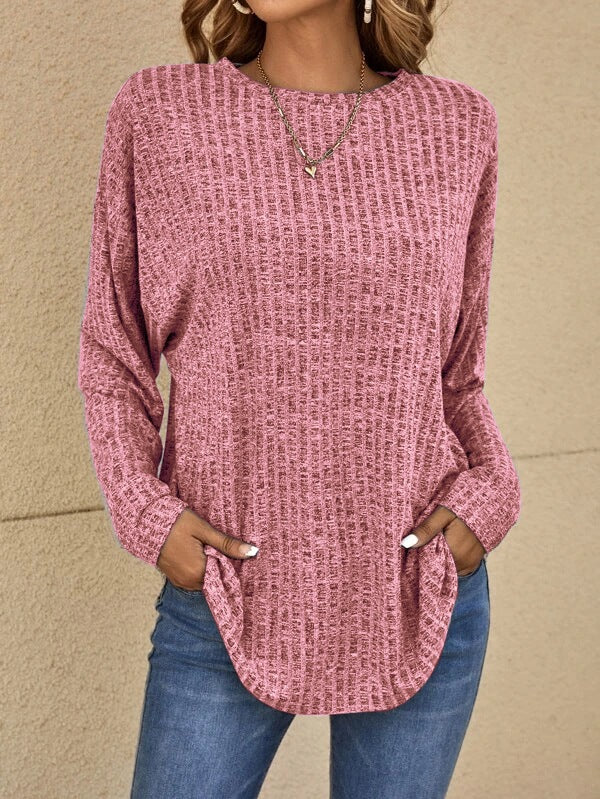 Casual Waffle Knit Long Sleeve Top | Cozy Fit