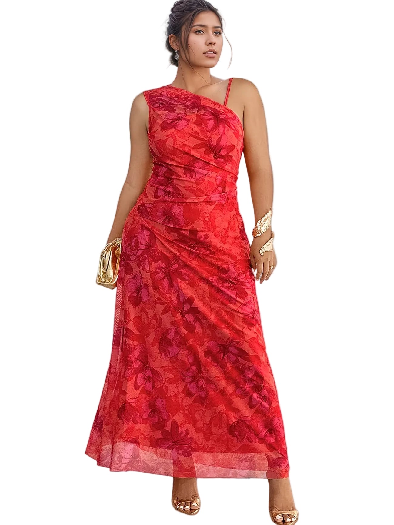 Women's Asymmetric Maxi Dress with Floral Print