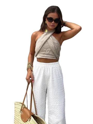 Women’s Cross Wrap Halter Crop Top