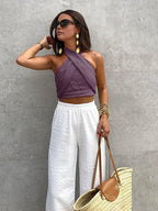Women’s Cross Wrap Halter Crop Top