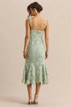 Women’s Floral Lace Midi Dress with Flared Hem