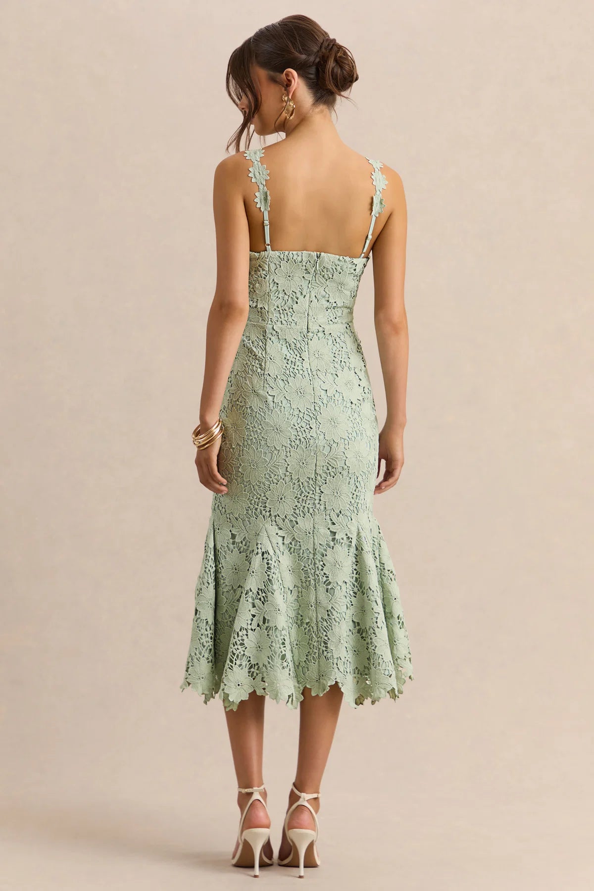 Women’s Floral Lace Midi Dress with Flared Hem