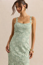 Women’s Floral Lace Midi Dress with Flared Hem