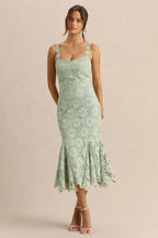 Women’s Floral Lace Midi Dress with Flared Hem