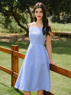 Women's Gingham Square-Neck Midi Dress