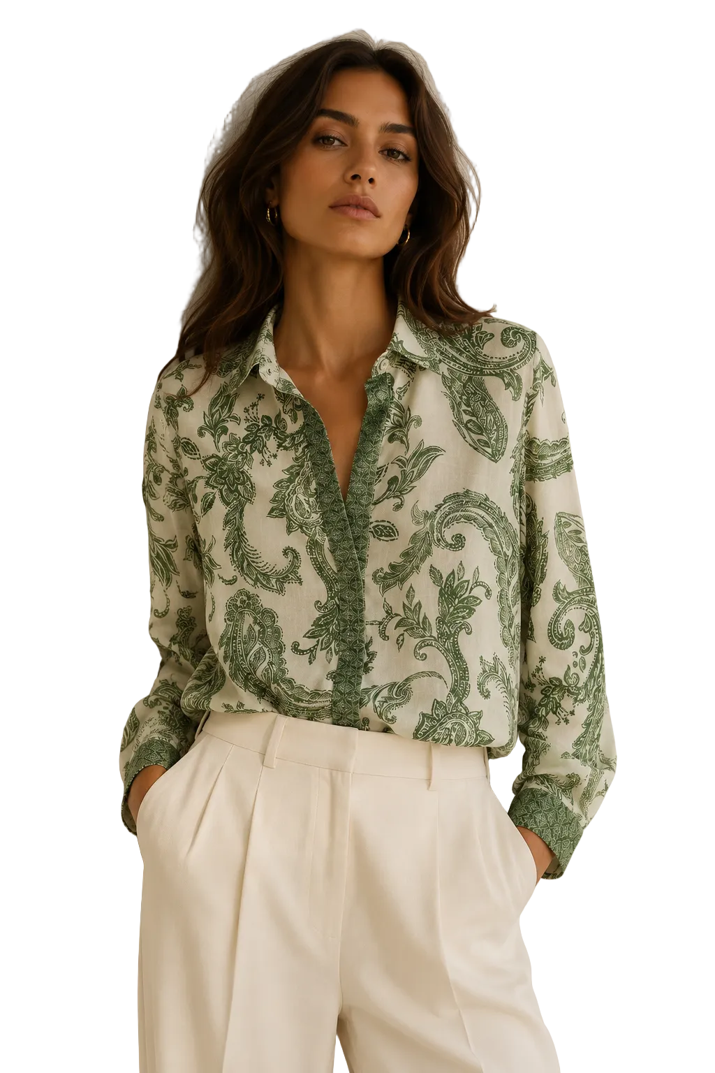 Women’s Paisley Print Button Front Shirt