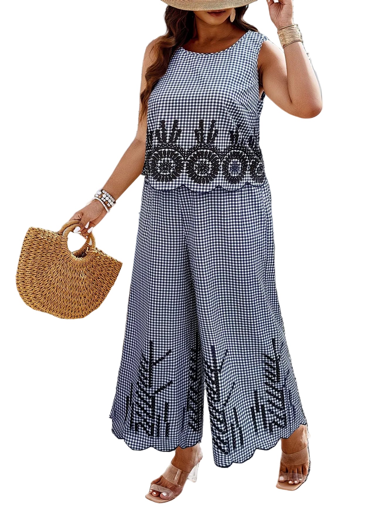 Women's Two-Piece Set with Gingham Pattern