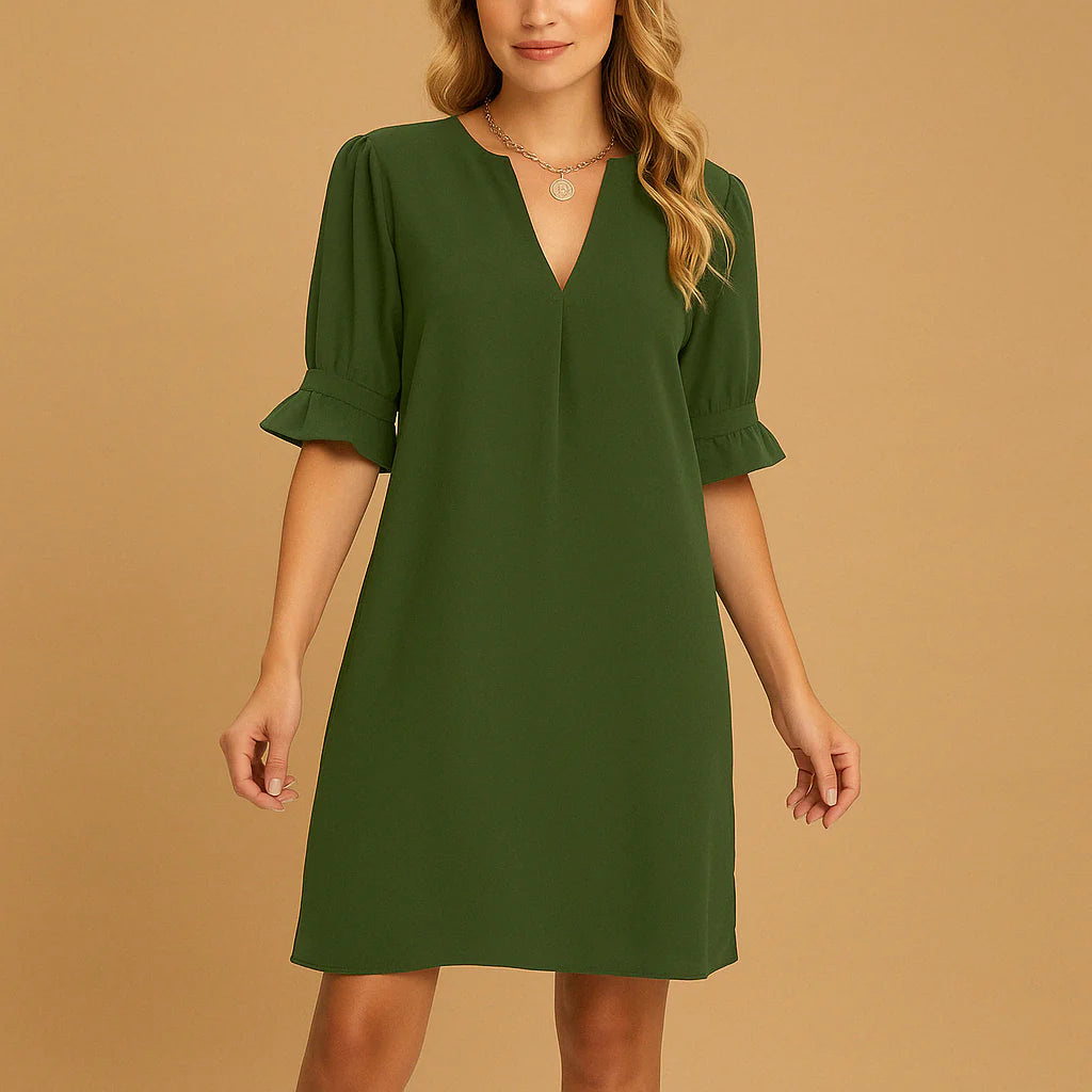 Women’s V Neck Shift Dress with Ruffle Sleeves