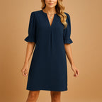 Women’s V Neck Shift Dress with Ruffle Sleeves