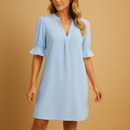 Women’s V Neck Shift Dress with Ruffle Sleeves